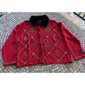 Ugly Christmas Sweater XL Red Cardigan Designer Originals Studio Joy